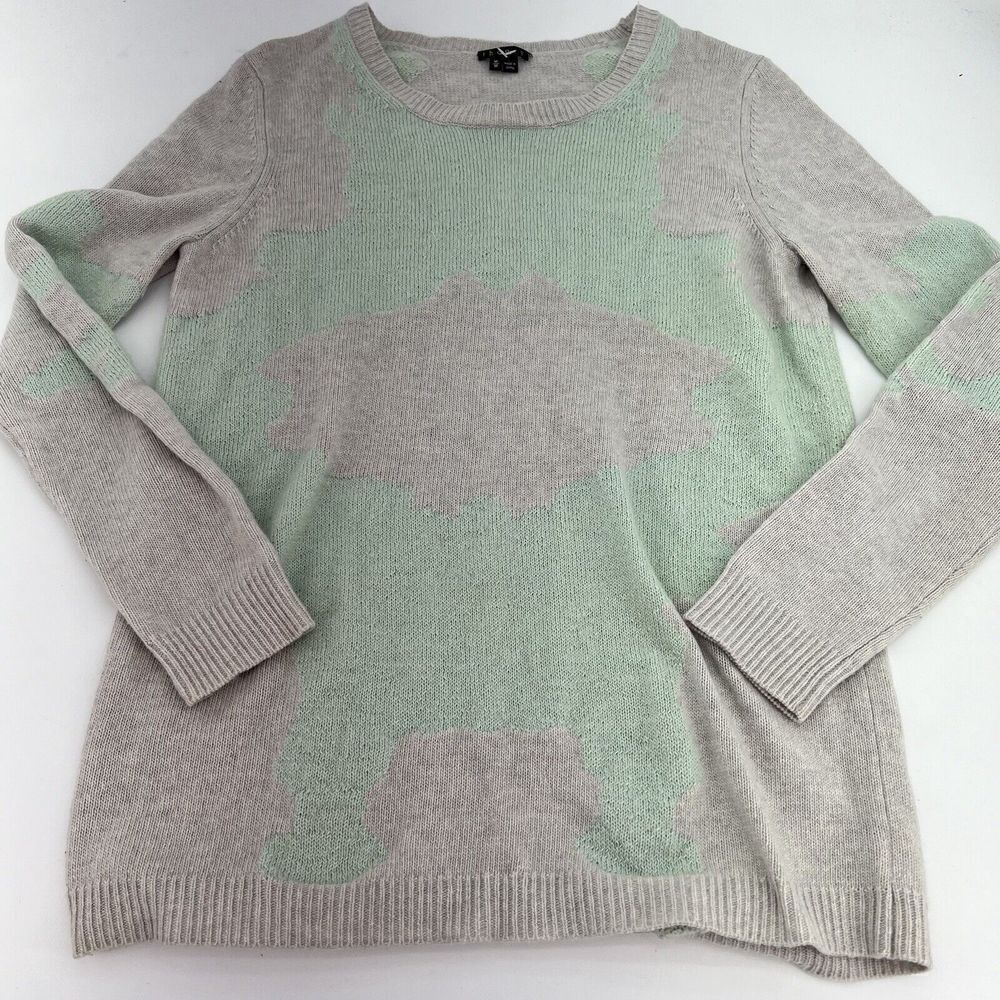THEORY Pastel Green Grey Camo Longsleeve Wool Mohair Sweater Crew Neck Size Med